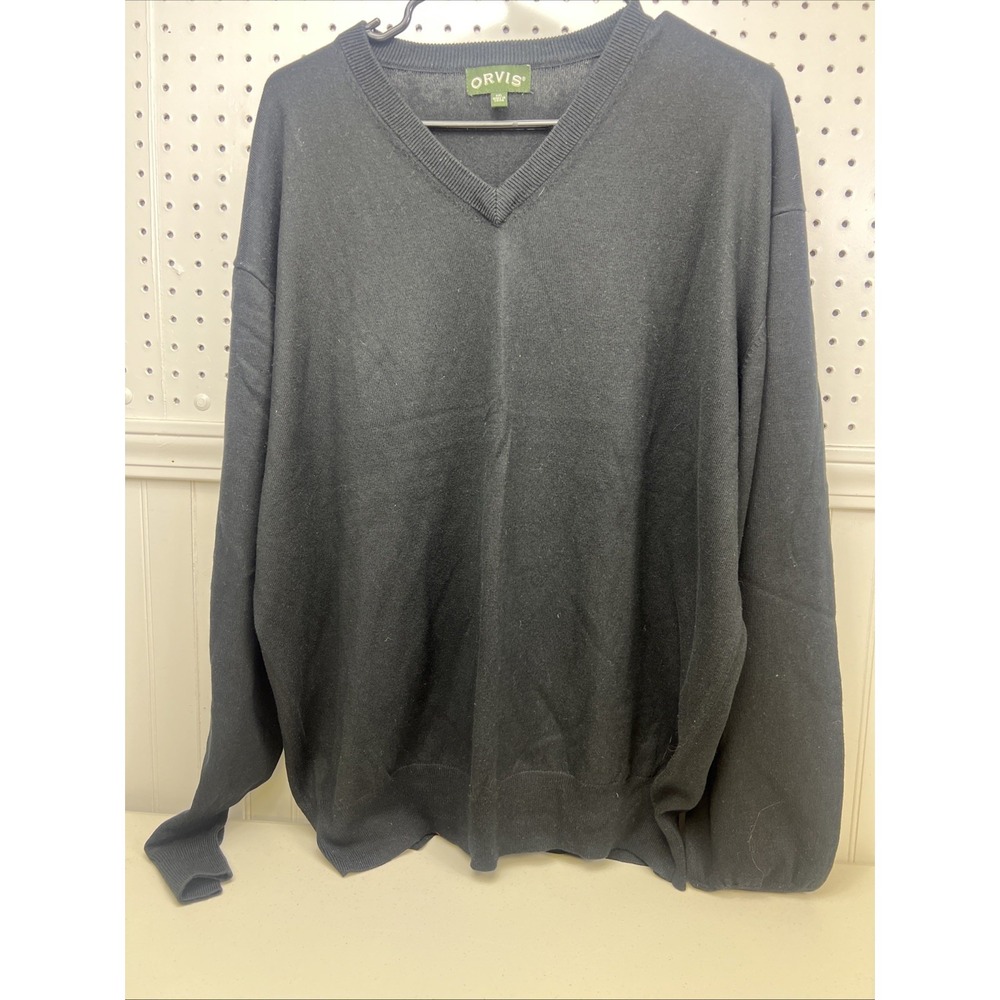 Orvis Cashmere/ Silk/Cotton Blend Sweater Mens 2xL Black V‎ Neck Pullover Soft